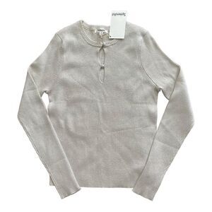 Splendid Peyton Lurex Sparkle Knit Keyhole Ribbed Sweater White Sand Medium